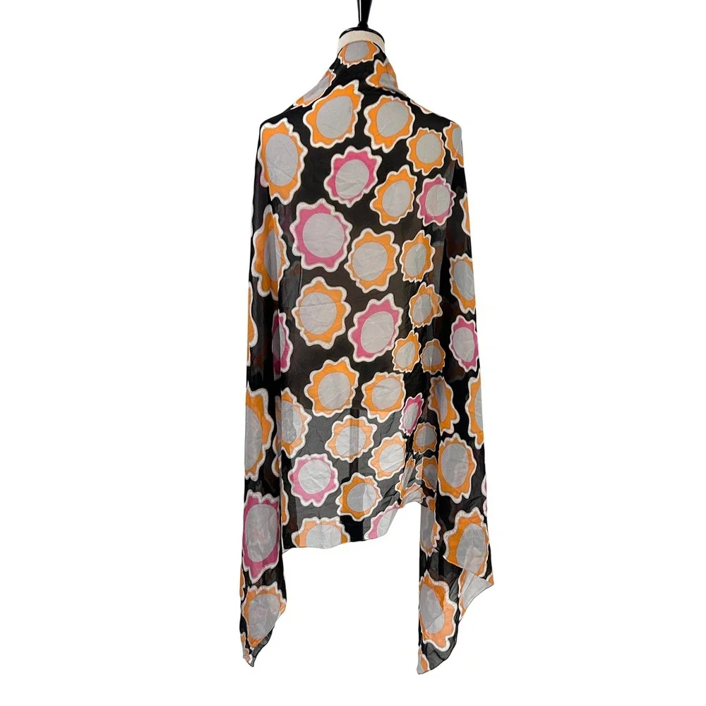 Diane von Furstenberg Silk Scarf Large 64X36 Floral Wrap Black Orange Retro Chic